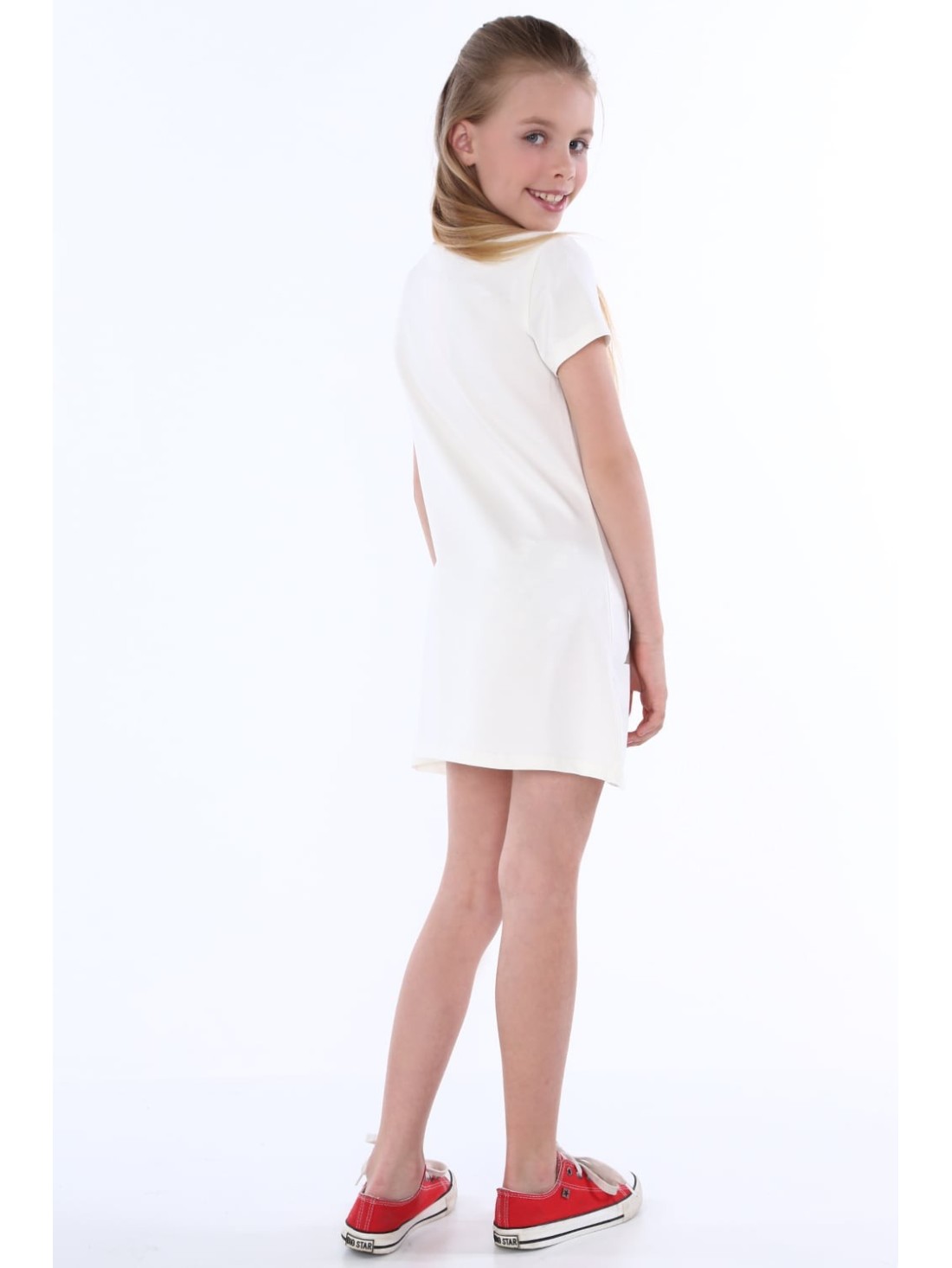 Girls\' dress with stars, cream, NDZ8244 - Online store - Boutique